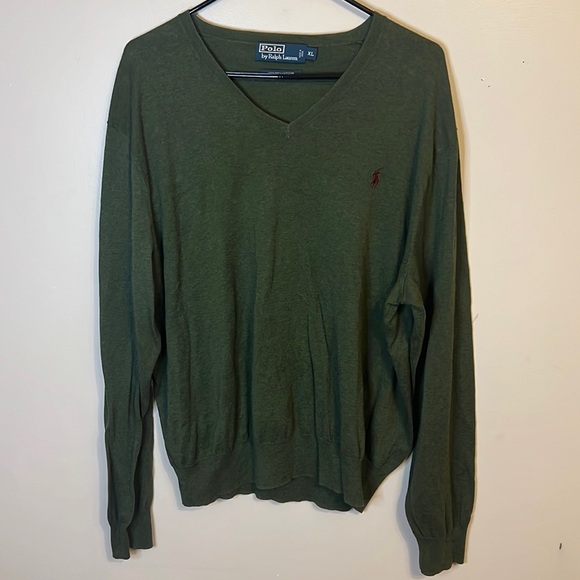 Polo by Ralph Lauren Green 100% Pima Cotton V-Nevk Sweater Size XL - Picture 1 of 5